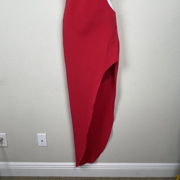 Amanda Uprichard Red Maxi Dress XS High Neck Cutout Slit Formal Sleeveless‎ - Picture 2 of 9